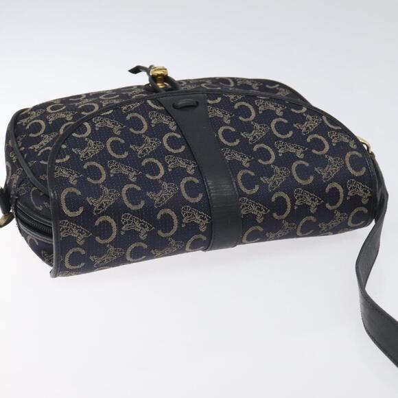 CELINE C Sulky Shoulder Bag Canvas Navy Gold - Picture 6 of 12